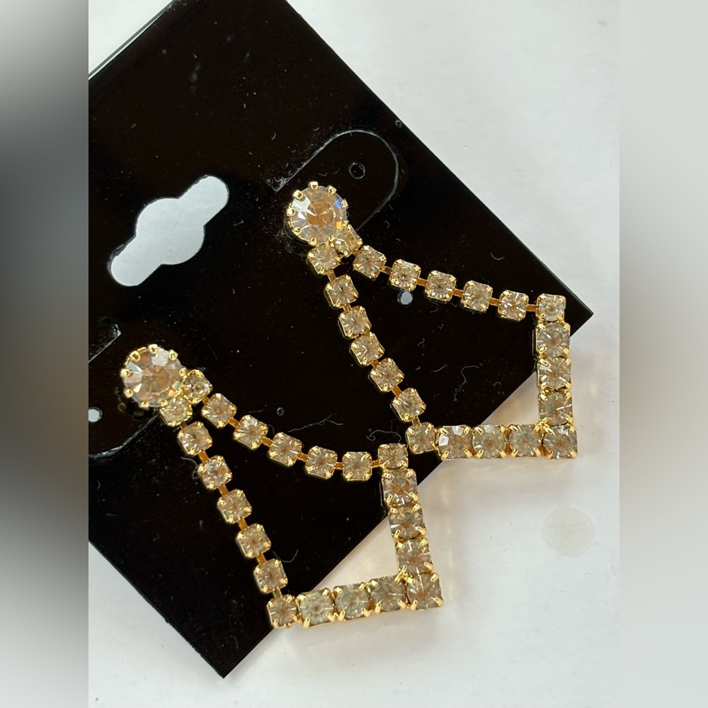 LADIES VINTAGE Y2K NEW SPARKLING GOLD RHINESTONE PIERCED EARRINGS